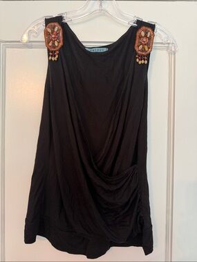 VELVET V neck tank black Lyocell sequin beaded women Large